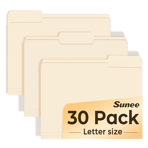 SUNEE File Folders, 30 Pack Manilla Folders 8.5 x 11, Essentials