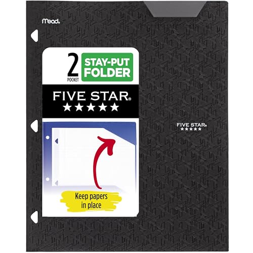 Modern Five Star 2-Pocket Folder, Plastic Folder with Stay-Put Tabs, Kit